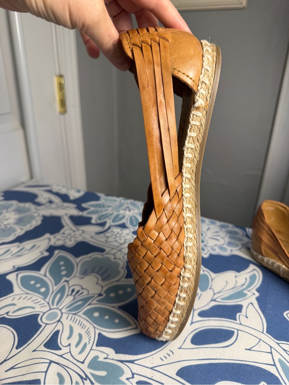 D’Arte Huaraches Leather Espadrille Flats Woven Tan Handmade Mexico Size 11 - Picture 7 of 11